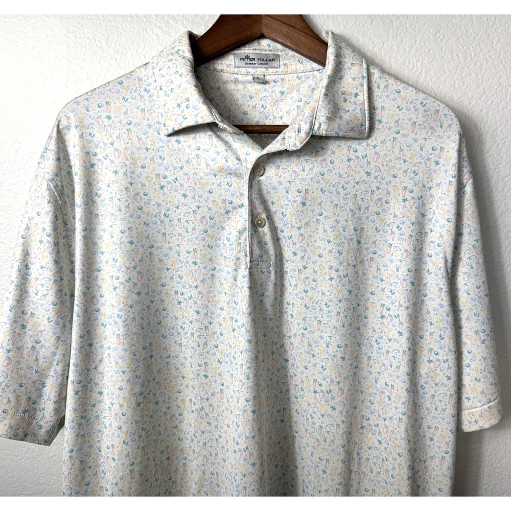 Peter Millar Summer Comfort Men's Large Golf and Cocktails Performance Golf Polo